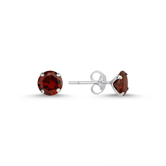 Silverlina Gümüş 6mm Yuvarlak Garnet Zirkon Tektaş Küpe