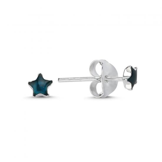 Silverlina Gümüş 3mm Petrol Mavi Yıldız Küpe