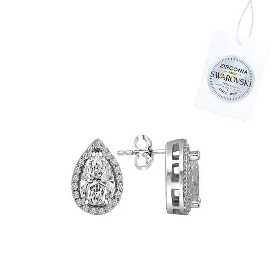 Silverlina Gümüş Swarovski Zirconia Damla Taşlı Halo Tektaş Küpe