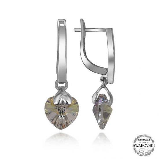 Silverlina Swarovski Crystal Taşlı Gümüş Beyaz Kalp Sallantılı Kadın Küpe