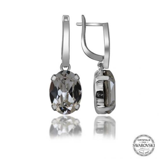 Silverlina Swarovski Crystal Taşlı Gümüş Beyaz Oval Sallantılı Kadın Küpe