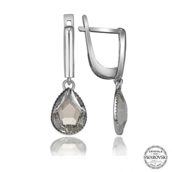 Silverlina Swarovski Crystal Taşlı Gümüş Beyaz Damla Sallantılı Kadın Küpe