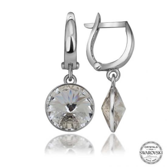 Silverlina Swarovski Crystal Taşlı Gümüş Beyaz Sallantılı Kadın Küpe