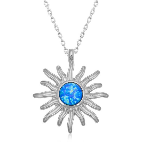 Silverlina ​Gümüş Mavi Opal Taşlı Güneş Kadın Kolye