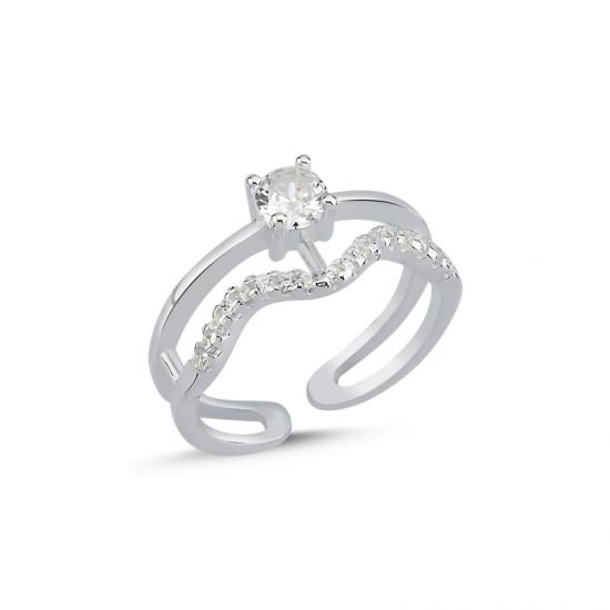 Silverlina Gümüş Çocuk Yüzüğü- Eklem Yüzüğü Zirkon Taşlı Ayarlanabilir Boylu Yüzük