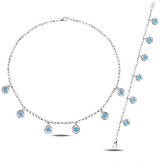 Silverlina Gümüş Opal Taşlı Sallantılı Set