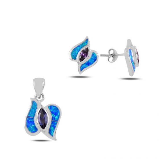 Silverlina Gümüş Opal & Ametist Zirkon Taşlı Set