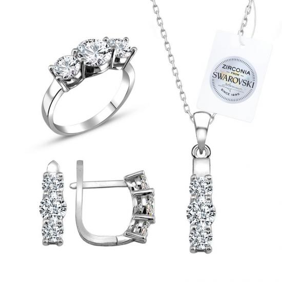 Silverlina Gümüş Swarovski Zirconia Taşlı Üçtaş Set