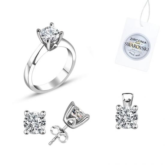 Silverlina Gümüş Swarovski Zirconia Taşlı Tektaş Set