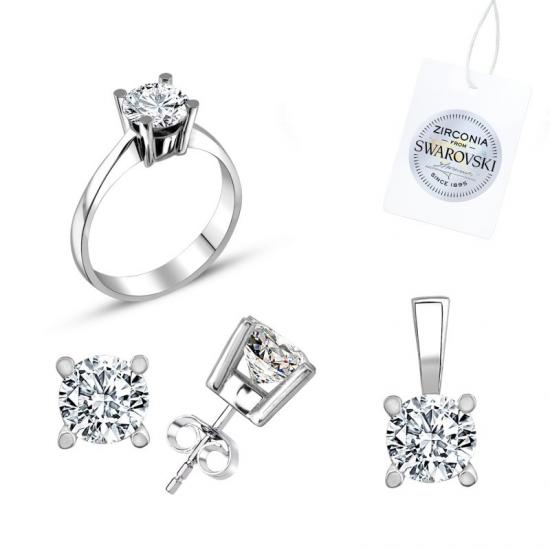 Silverlina Gümüş Swarovski Zirconia Taşlı Tektaş Set