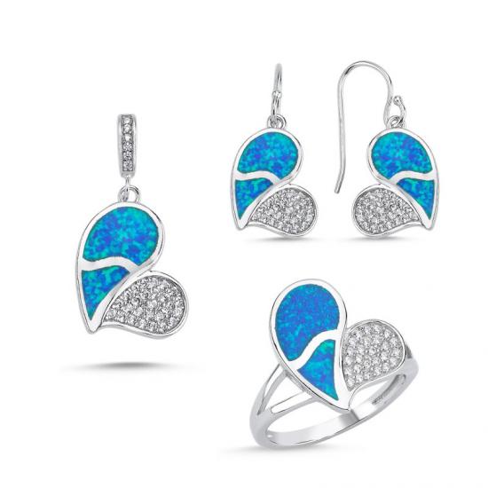 Silverlina Gümüş Kalp Opal & Zirkon Taşlı Set