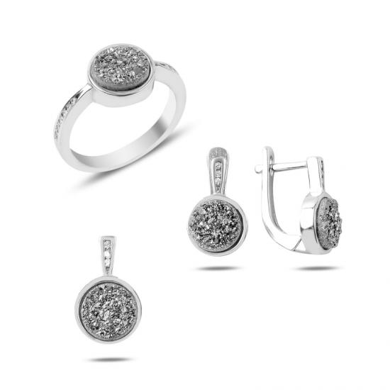 Silverlina Gümüş Druzy Taşlı Set