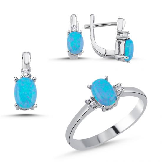 Silverlina Gümüş Opal Zirkon Taşlı Set