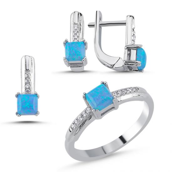 Silverlina Gümüş Opal Zirkon Taşlı Set