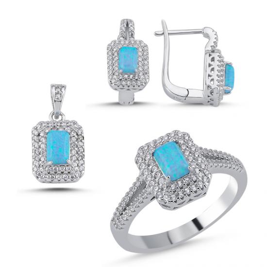 Silverlina Gümüş Opal Zirkon Taşlı Set