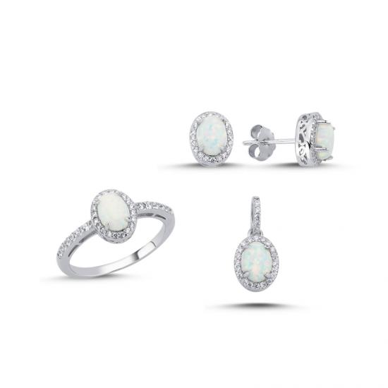 Silverlina Gümüş Opal Zirkon Taşlı Set