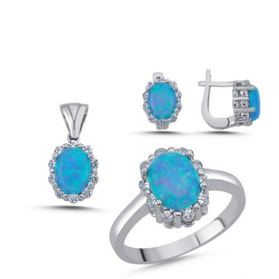 Silverlina Gümüş Opal Zirkon Taşlı Set