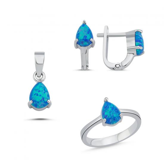 Silverlina Gümüş Opal & Damla Zirkon Taşlı Set