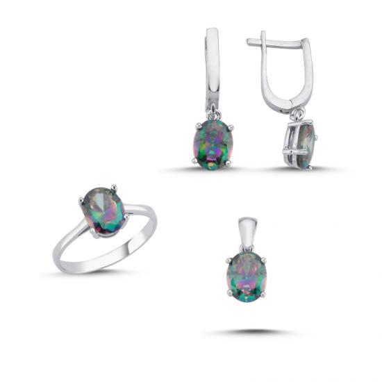 Silverlina Gümüş Mistik Topaz Zirkon Taşlı Oval Set