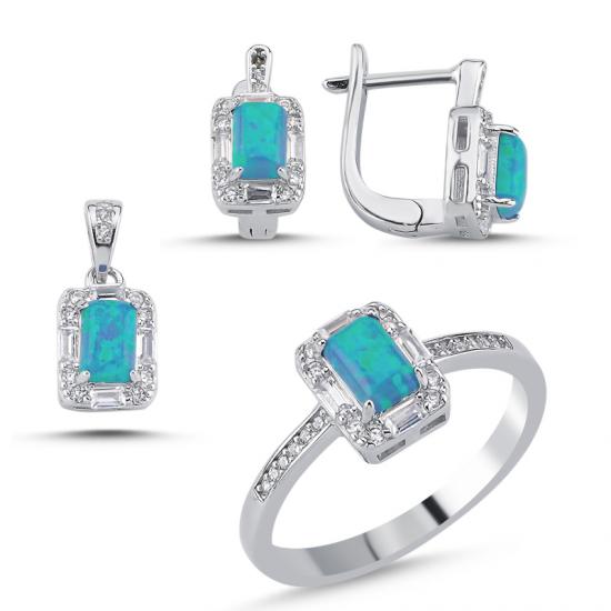 Silverlina Gümüş Opal Baget Zirkon Taşlı Set