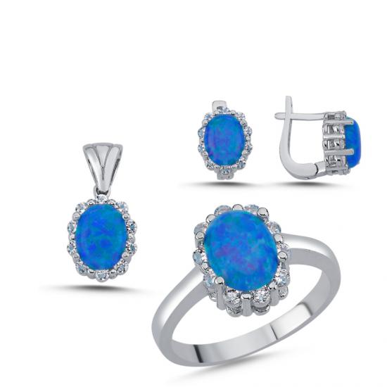 Silverlina Gümüş Opal Zirkon Taşlı Set