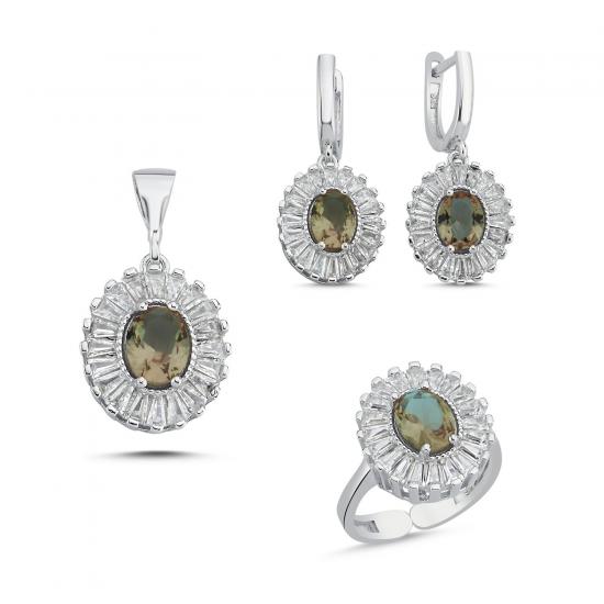 Silverlina Gümüş Sultanit & Oval Baget Zirkon Taşlı Set