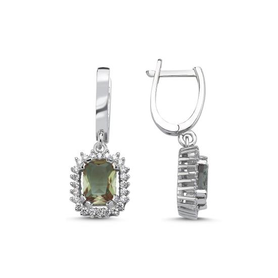 Silverlina Gümüş Sultanit Zirkon Taşlı Emerald Kesim Ayarlanabilir Boylu Halo Set