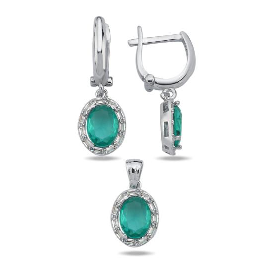 Silverlina Gümüş Paraiba Oval Kesim & Halo Baget Zirkon Taşlı Set