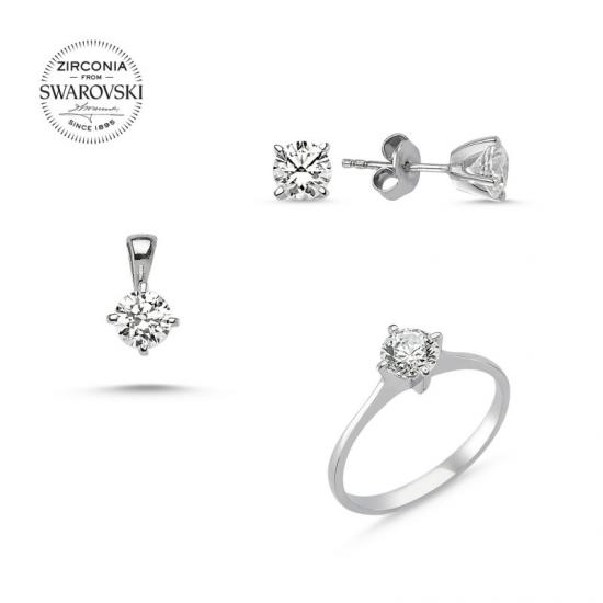 Silverlina Gümüş Swarovski Zirconia Taşlı Tektaş Set