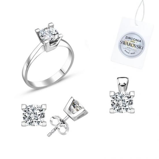 Silverlina Gümüş Swarovski Zirconia Taşlı Tektaş Set