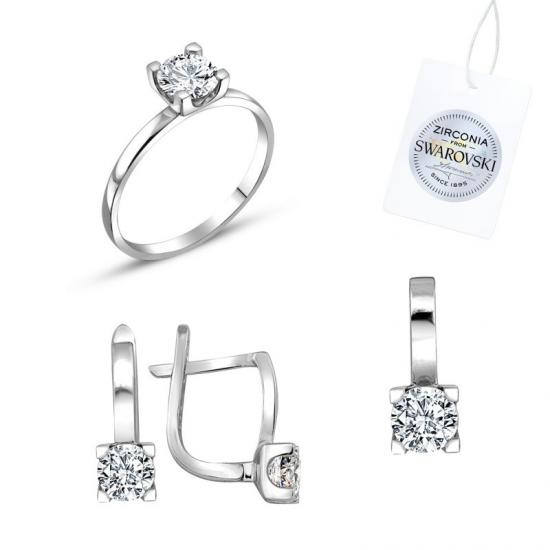 Silverlina Gümüş Swarovski Zirconia Taşlı Tektaş Set