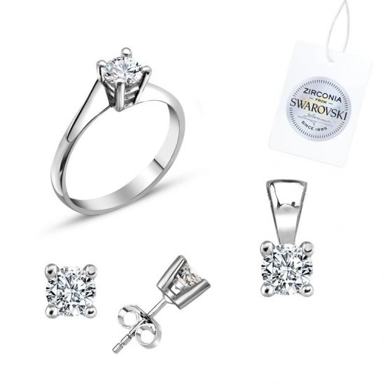 Silverlina Gümüş Swarovski Zirconia Taşlı Tektaş Set