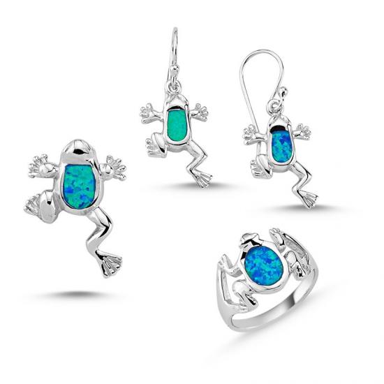 Silverlina Gümüş Opal Taşlı Kurbağa Set