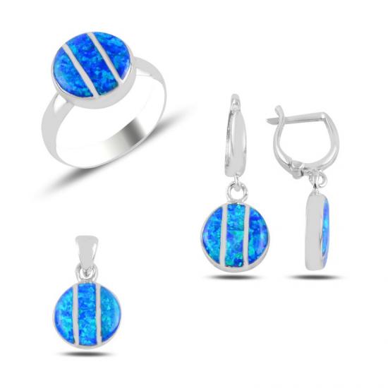 Silverlina Gümüş Opal Taşlı Yuvarlak Set