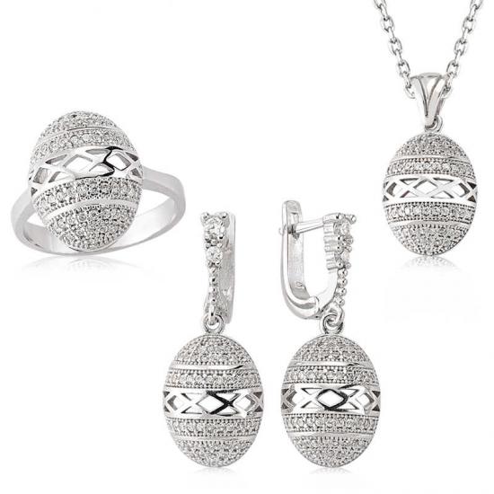 Silverlina Gümüş Zirkon Taşlı Oval Bayan Set